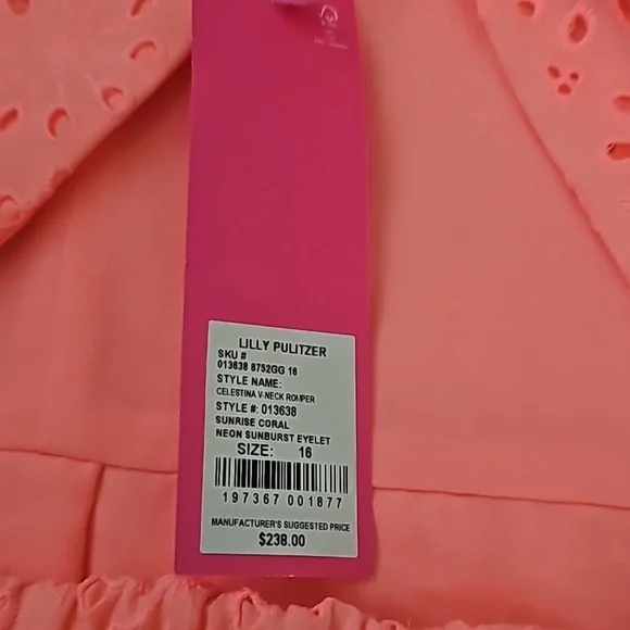 NWT Lilly Pulitzer Celestina V-Neck Romper Sunrise Coral Neon Sunburst E… - Picture 13 of 14